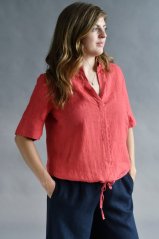 Women's linen blouse with drawstring