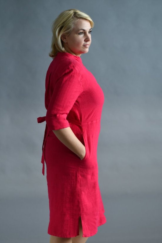 Damen-Hemdblusenkleid aus Leinen mit Ärmeln und Gürtel