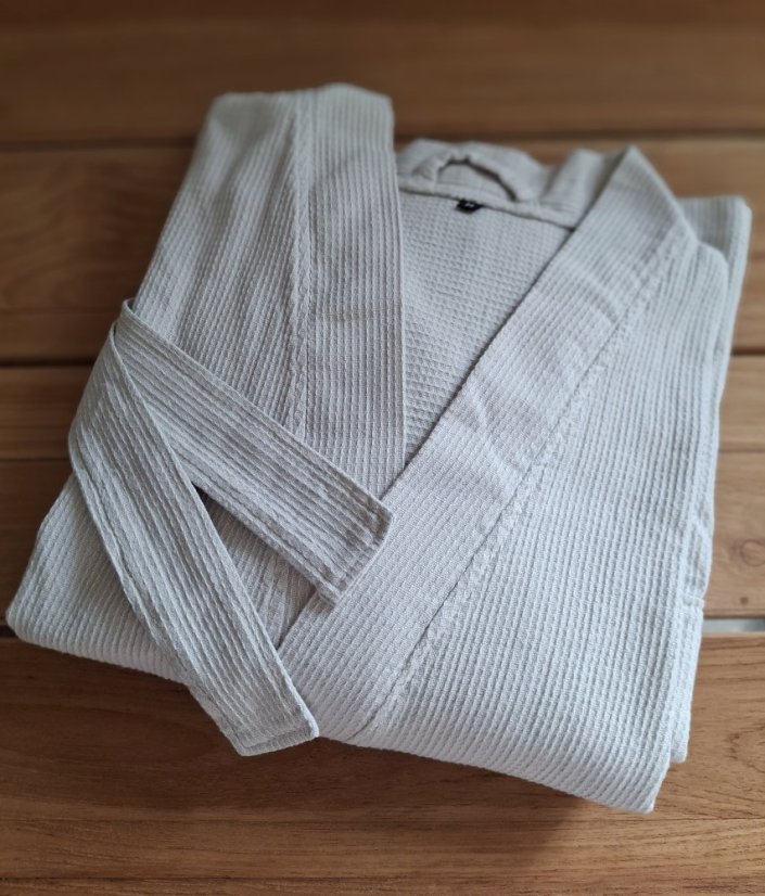 Bademantel aus Baumwolle hell beige - waffle - Größe: XL