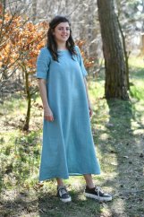 Langes Leinenkleid für Damen mit Ärmeln