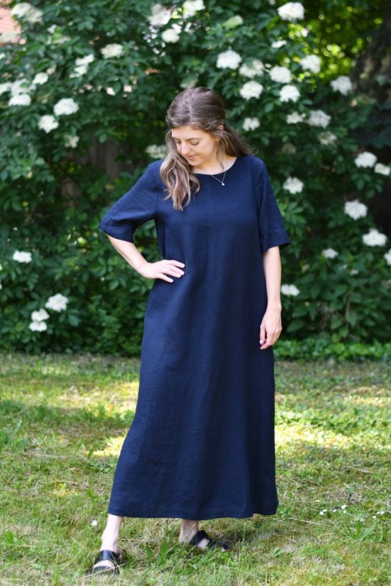 Langes Leinenkleid für Damen mit Ärmeln