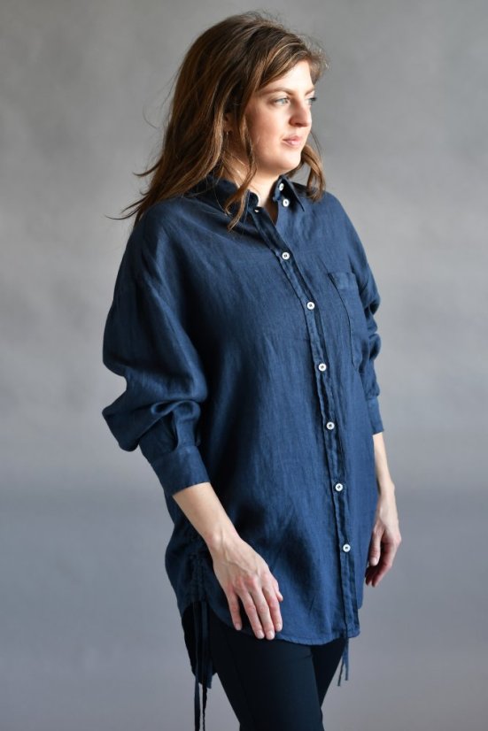Dámská lněná oversize košile - džínová modrá