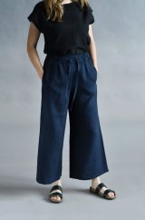 Dámské lněné kalhoty, 7/8 délka - navy modré