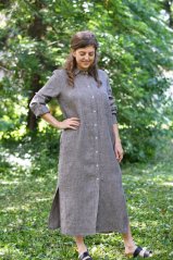 Langes Hemdblusenkleid aus Leinen für Damen