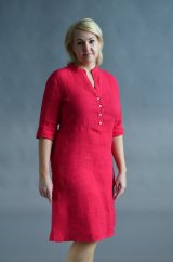 Damen-Hemdblusenkleid aus Leinen mit Ärmeln und Gürtel