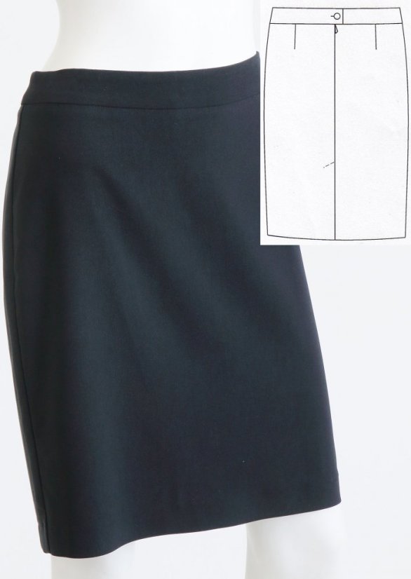 Classic sheath skirt - Material: 96% cotton, 4% elastane, Color: Black, Size: 46