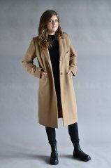 Dámský klasický vlněný kabát s kašmírem - camel