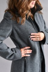 Dámský vlněný kabát na zip s kašmírem - šedý