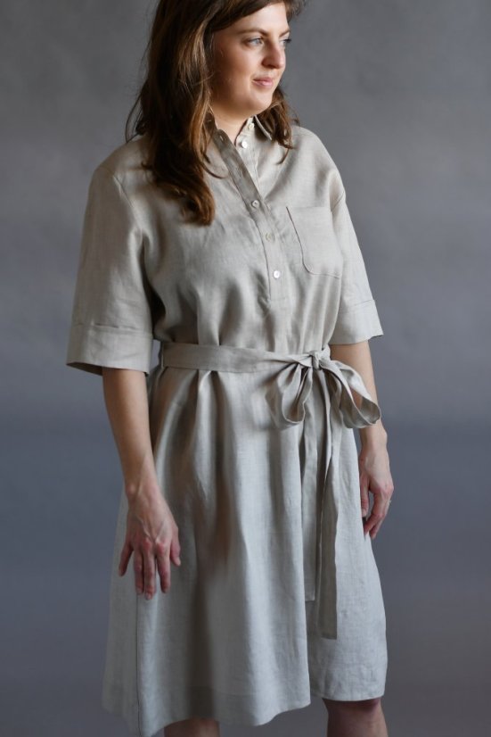Damen-Hemdblusenkleid aus Leinen mit Krawatte