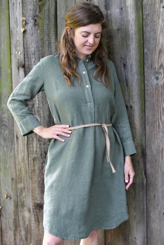 Damen-Hemdblusenkleid aus Leinen mit Krawatte