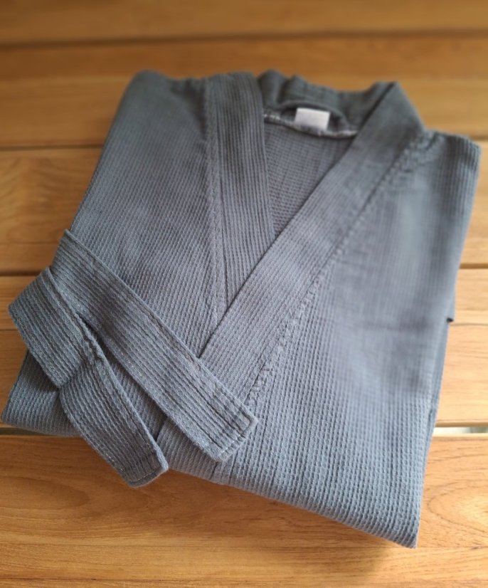 Bavlněný župan unisex - vazba vafle - šedý