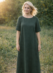Langes Leinenkleid für Damen mit Ärmeln