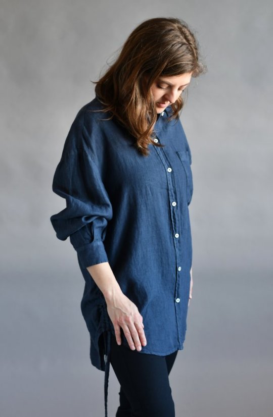 Dámská lněná oversize košile - džínová modrá