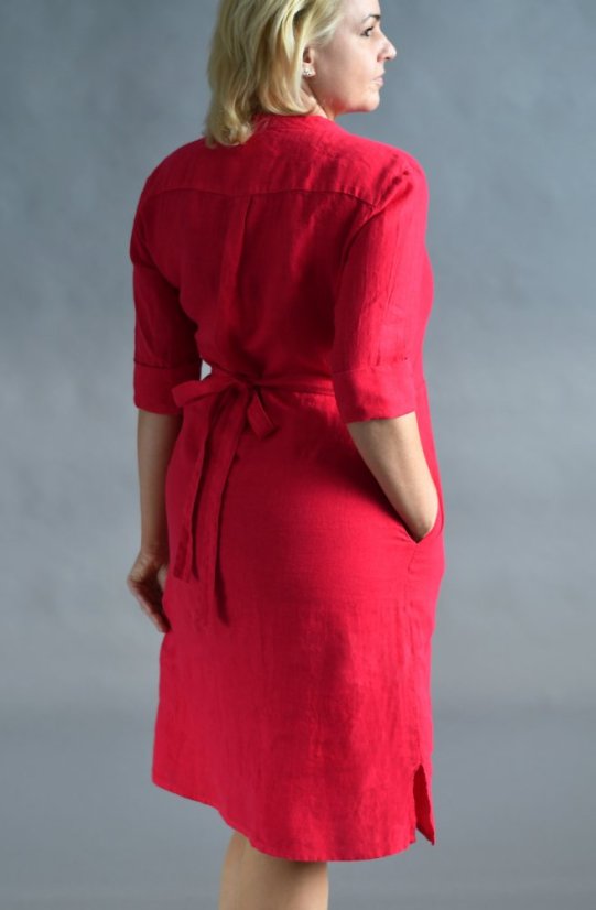 Damen-Hemdblusenkleid aus Leinen mit Ärmeln und Gürtel - Größe: 38