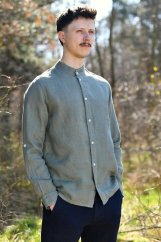 Men's linen shirt with a stand-up collar