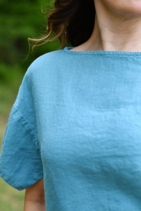 Lněná halenka oversize - petrolejová