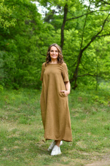Women's long linen dress with sleeves