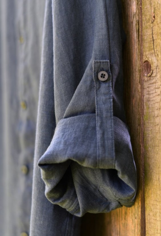Men's linen shirt with a stand-up collar - Size: 40