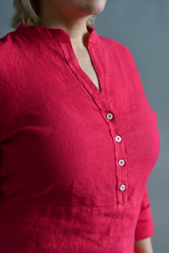 Damen-Hemdblusenkleid aus Leinen mit Ärmeln und Gürtel