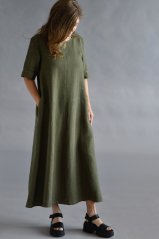 Langes Leinenkleid für Damen mit Ärmeln