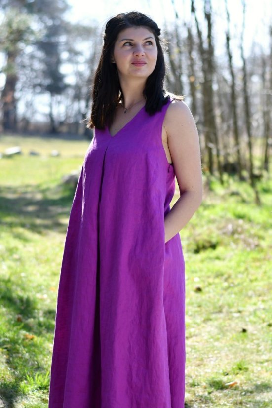 Langes ärmelloses Leinenkleid für Damen