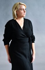 Women's long sleeve linen wrap dress