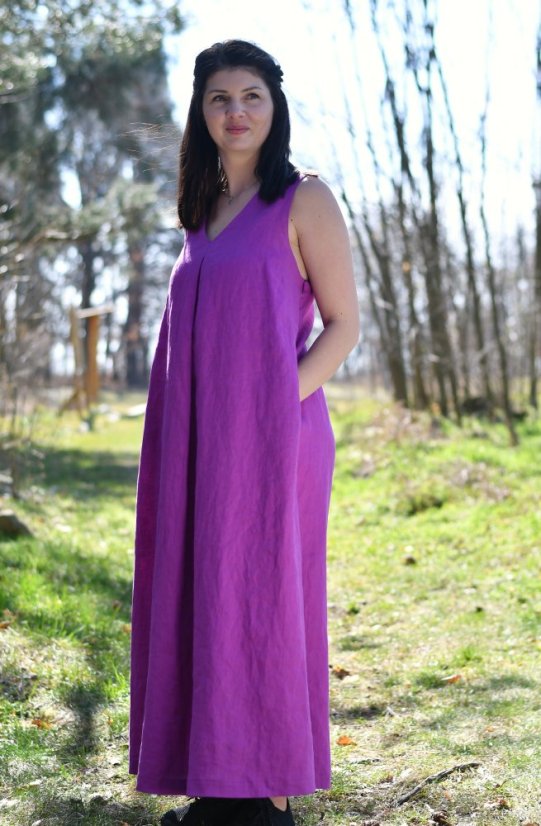 Langes ärmelloses Leinenkleid für Damen