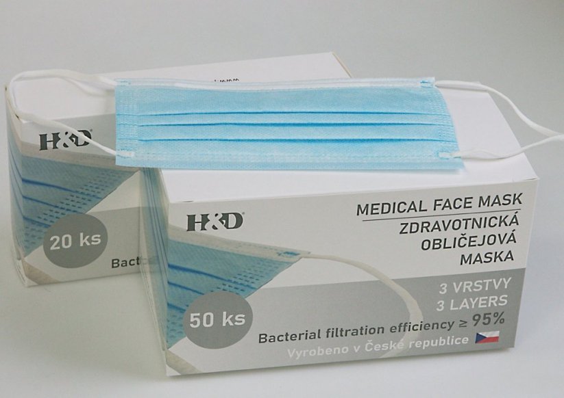 Czech disposable certified masks BFE>=95% - 20 pcs - good breathability, high wearing comfort