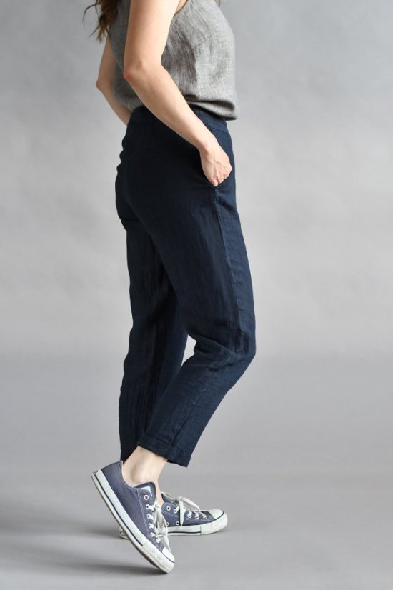 Dámské klasické lněné kalhoty - navy modré