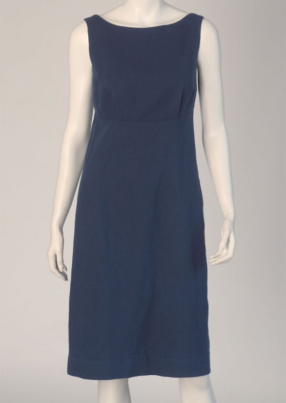 Dámské lněné pouzdrové šaty - navy modré