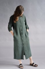 Langes Hemdblusenkleid aus Leinen für Damen