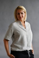 Women's linen blouse with drawstring