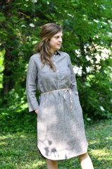 Women's linen shirt dress with tie