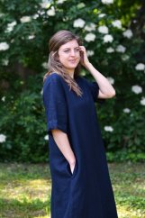 Langes Leinenkleid für Damen mit Ärmeln