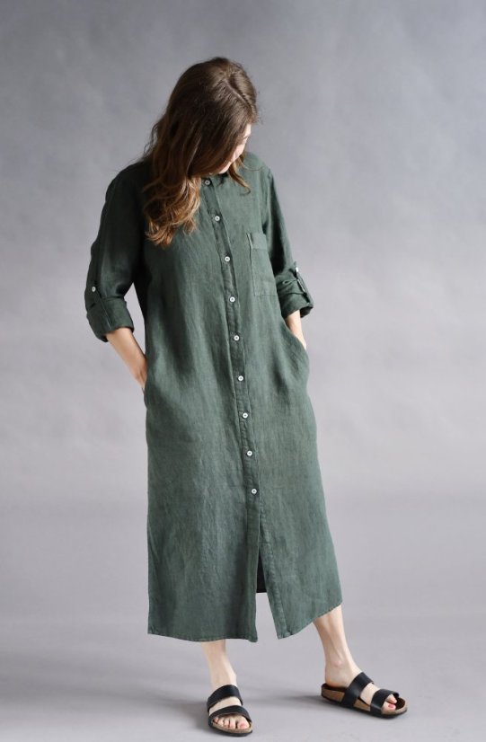 Langes Hemdblusenkleid aus Leinen für Damen