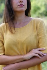 Langes Leinenkleid für Damen mit Ärmeln