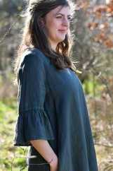 Damen Leinenkleid mit Rüschenärmeln