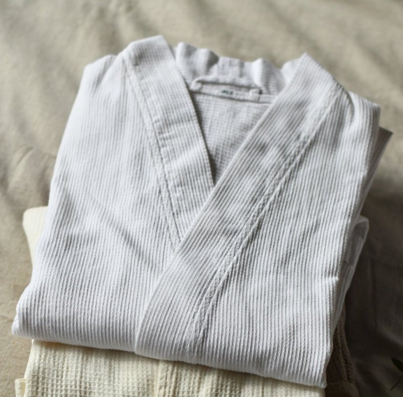 Bavlněný župan unisex - vazba vafle - bílý - Velikost: L