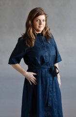 Damen-Hemdblusenkleid aus Leinen mit Krawatte