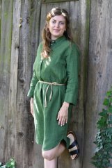 Damen-Hemdblusenkleid aus Leinen mit Krawatte