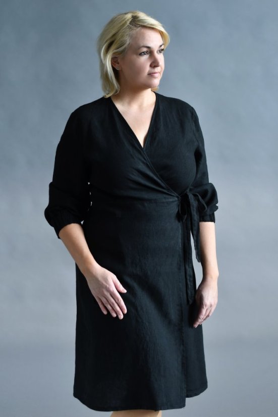 Langärmliges Damen-Wickelkleid aus Leinen
