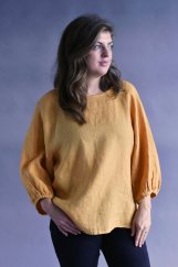 Lněná halenka s balónovým rukávem - žlutá