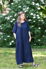 Langes Leinenkleid für Damen mit Ärmeln
