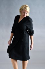 Women's long sleeve linen wrap dress