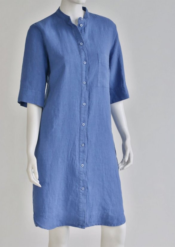 Damen-Hemdblusenkleid aus Leinen mit Stehkragen - Größe: 36