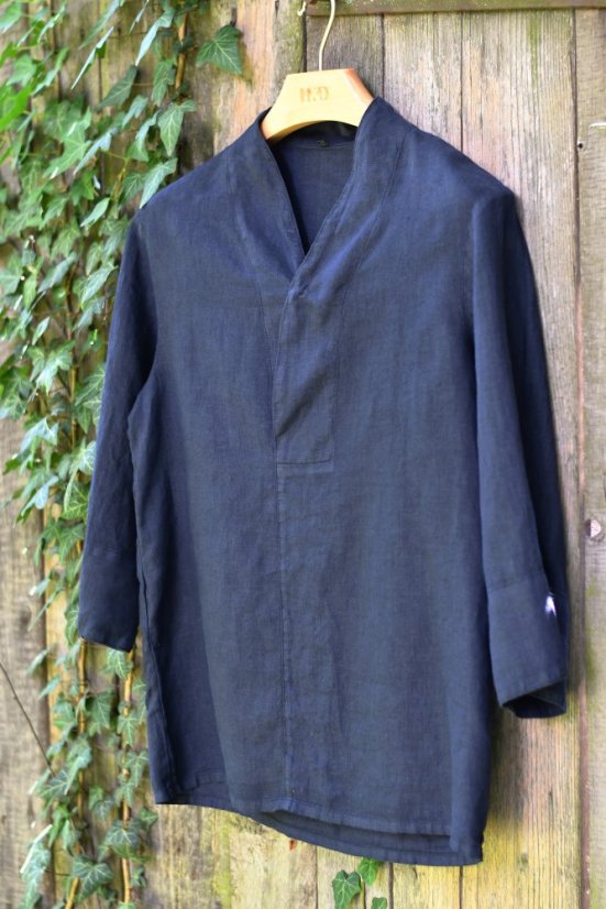 Pánská lněná košile s 3/4 rukávem - navy modrá