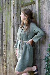 Damen-Hemdblusenkleid aus Leinen mit Krawatte