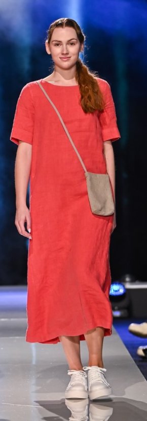 Langes Leinenkleid für Damen mit Ärmeln