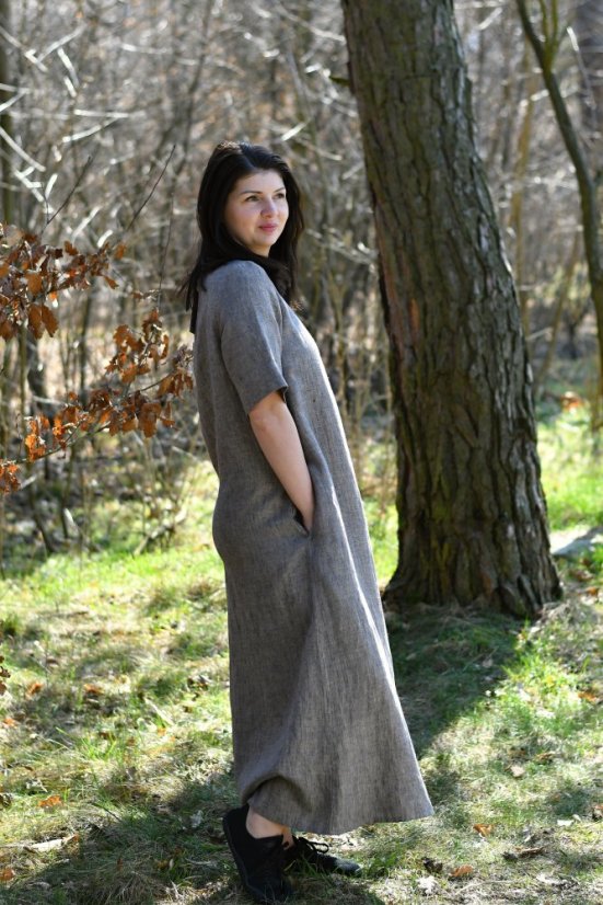 Langes Leinenkleid für Damen mit Ärmeln
