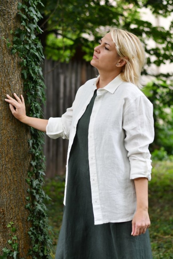 Pololněná oversized košile s dlouhým rukávem - bílá